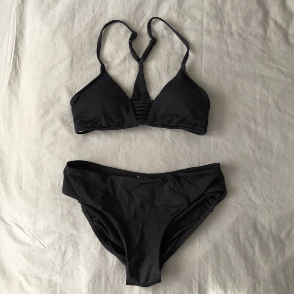 Azura Australia black bikini set - full bottoms with strappy top - size 4 USA - Picture 1 of 5
